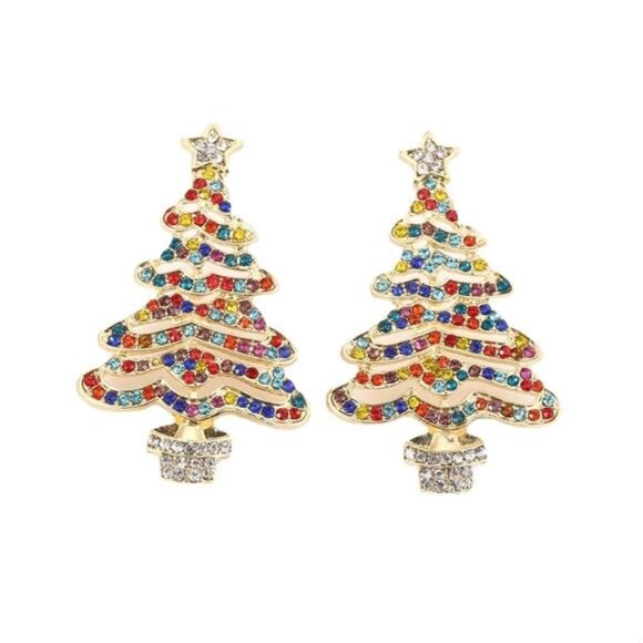Christmas Tree Rhinestone Earrings - Picture 6 of 7